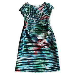 Joseph Ribkoff Bodycon Sheath Dress Short Sleeve Tropical Floral Stretch Size 8